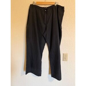 Marks & Spencer Black Linen Blend Wide Leg Pants Womens UK 20 Short Relaxed Fit
